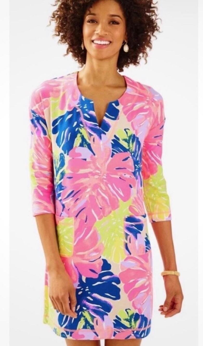 Lilly Pulitzer Women’s Joyce Three Quarter Sleeve Dress in Pink Tropical Print